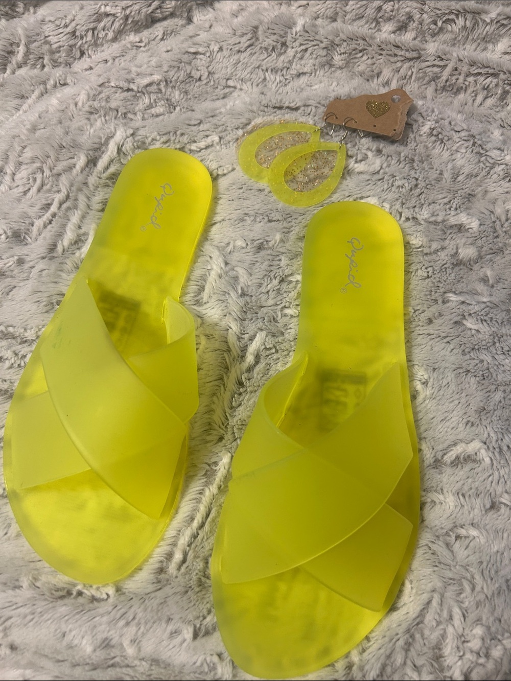 Bright Yellow Jelly Slide Sandals with Crisscross Strap